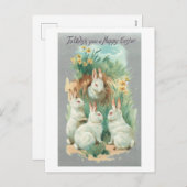 Fluffy White Vintage Easter Bunnies Feestdagenkaart (Voorkant / Achterkant)