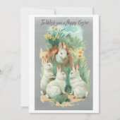 Fluffy White Vintage Easter Bunnies Feestdagenkaart (Voorkant)