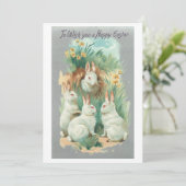 Fluffy White Vintage Easter Bunnies Feestdagenkaart (Staand voorkant)