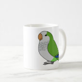 Fluffy wild green quaker parrot cartoon drawing koffiemok (Voorkant rechts)