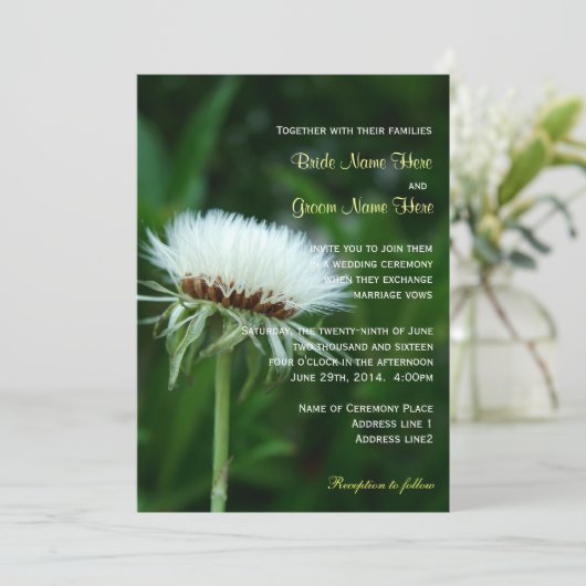 Fluffy wit plant hoofd zomerbruiloft kaart (Staand voorkant)