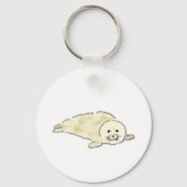 Fluffy Witte Baby Zadelrob Liggend Sleutelhanger (Voorkant)