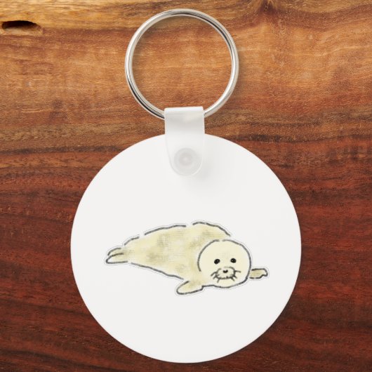 Fluffy Witte Baby Zadelrob Liggend Sleutelhanger (Voorkant)