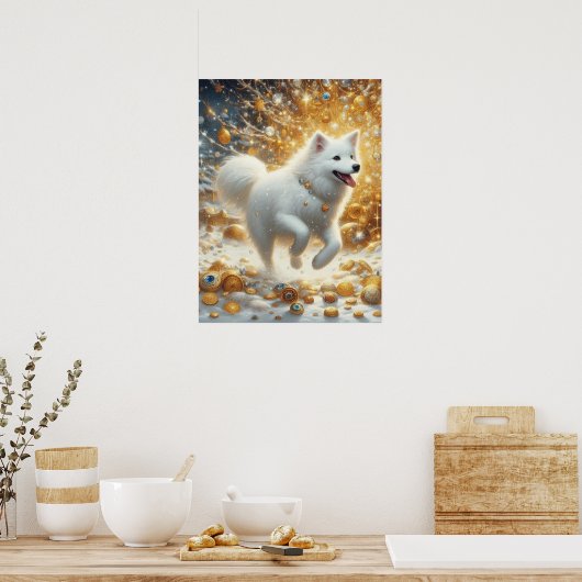 Fluffy witte hond poster (Keuken)