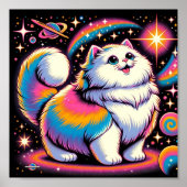 Fluffy witte kat in de ruimte poster (Voorkant)