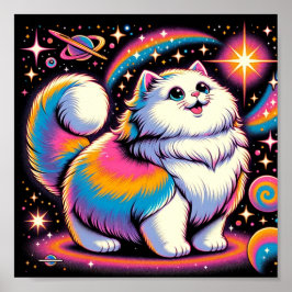 Fluffy witte kat in de ruimte poster