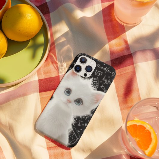 Fluffy Witte Kat & Wiskundige Formules Schoolbord Case-Mate iPhone Case