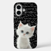 Fluffy Witte Kat & Wiskundige Formules Schoolbord Case-Mate iPhone Case (Achterkant)