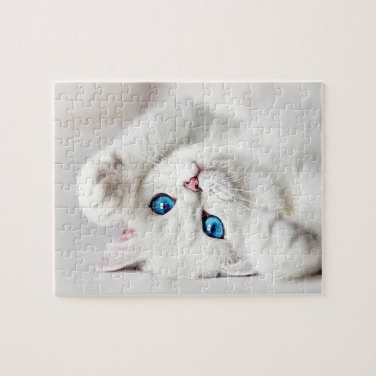 Fluffy Witte Kittenspel Puzzel (Horizontaal)