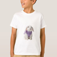 Fluffy Witte Konijn in Paarse Trui Kinderen