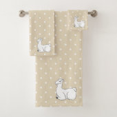 Fluffy Witte Lamas & Polka Dots Taupe Bad Handdoek (Insitu)