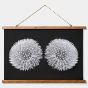 Fluffy witte paardenbloem tweeling zwart en wit hangend wandkleed