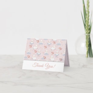 Fluffy Witte Schapen - Roze Achtergrond, Grijze Ac Bedankkaart