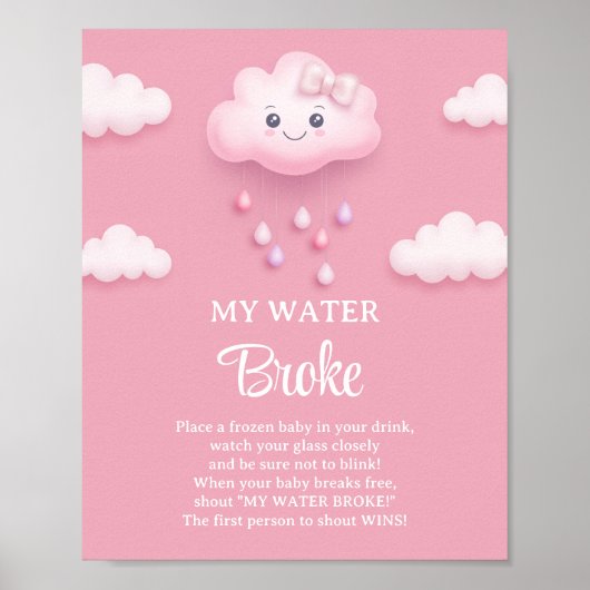 Fluffy witte wolk negen roze Mijn Water Broke spel Poster (Voorkant)