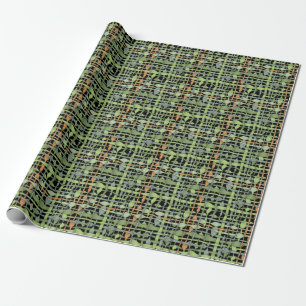 Fluffy Woven Graphic Burlap Green Cadeaupapier