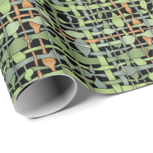 Fluffy Woven Graphic Burlap Green Cadeaupapier (Rol Hoek)