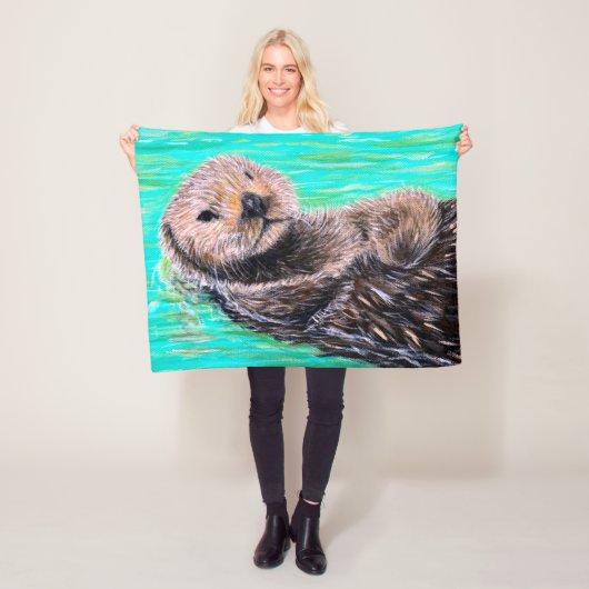 Fluffy Zee Otter Painting Fleece Deken (In situ)