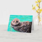 Fluffy Zee Otter Painting Kaart (Gele Bloem)