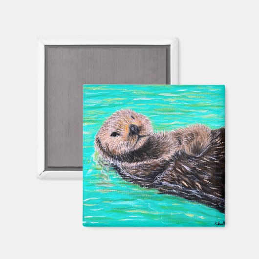 Fluffy Zee Otter Painting Magneet (Voorkant / Achterkant)