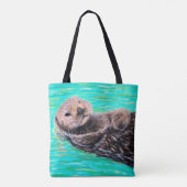 Fluffy Zee Otter Painting Tote Bag (Achterkant)