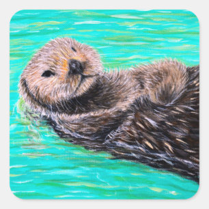 Fluffy Zee Otter Painting Vierkante Sticker
