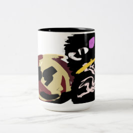 Fluffy Zwarte Kat Jack o Lantern plezier  Tweekleurige Koffiemok