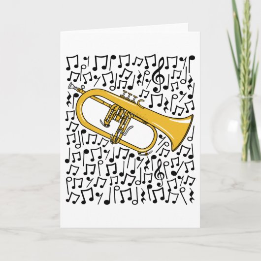 Flugelhorn Musical Notes Hornist Brass Musician Feestdagen Kaart (Voorkant)