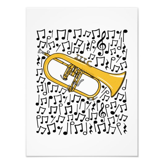 Flugelhorn Musical Notes Hornist Brass Musician Foto Afdruk (Voorkant)