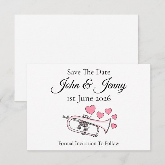 Flugelhorn Muzikant bruiloft Save the Date (Voorkant / Achterkant)