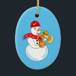 Flugelhorn Snowman Keramisch Ornament<br><div class="desc">Een sneeuwpop flugelhorn speler met een muzieknotensjaal is een grappig hoorngeschenkontwerp voor muzikanten,  muziekleraren en studenten in concert en marcherende band.</div>