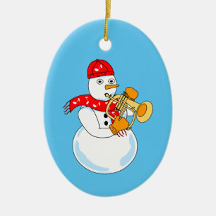 Flugelhorn Snowman Keramisch Ornament