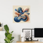 Fluid Abstract Flow – Earth & Blue Ribbon Art Poster (Thuiskantoor)