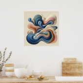 Fluid Abstract Flow – Earth & Blue Ribbon Art Poster (Keuken)