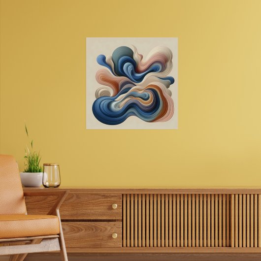 Fluid Abstract Flow – Earth & Blue Ribbon Art Poster (Woonkamer 2)