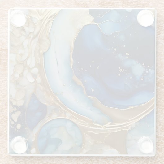 Fluid Abstract Gold-Navy Beach Glazen Onderzetter (Achterkant)