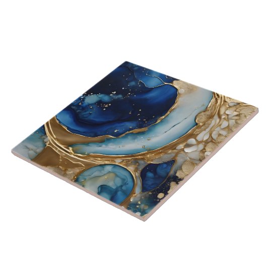 Fluid Abstract Gold-Navy Beach Tegeltje (Zijkant)