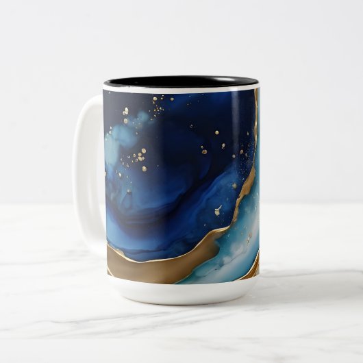 Fluid Abstract Gold-Navy Beach Tweekleurige Koffiemok (Voorkant links)