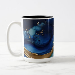 Fluid Abstract Gold-Navy Beach Tweekleurige Koffiemok