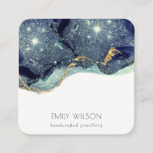 Fluid Abstract Gold Navy Glitter Earning Display Vierkante Visitekaartje
