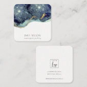 Fluid Abstract Gold Navy Glitter Earning Display Vierkante Visitekaartje (Voorkant / Achterkant)