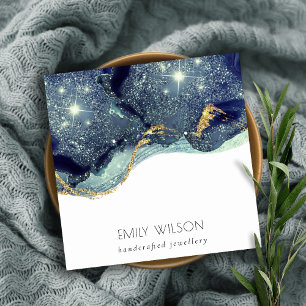 Fluid Abstract Gold Navy Glitter Earning Display Vierkante Visitekaartje