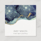 Fluid Abstract Gold Navy Glitter Earning Display Vierkante Visitekaartje (Voorkant)