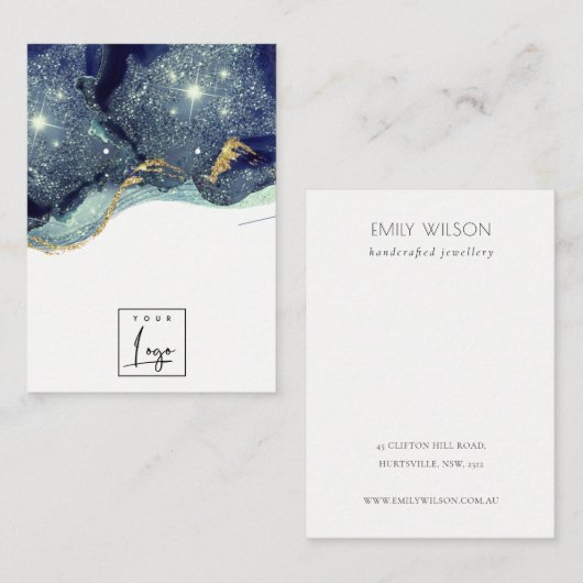 Fluid Abstract Gold Navy Ketting Verdien beeldsche Visitekaartje (Voorkant / Achterkant)