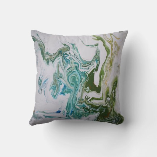 Fluid Abstract Marmer Groen Wit Modern Kussen (Achterkant)