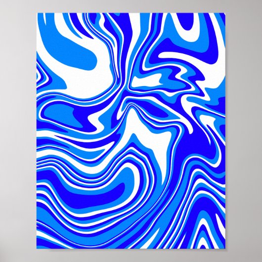 Fluid Abstract Swirl in blauw en wit Poster (Voorkant)