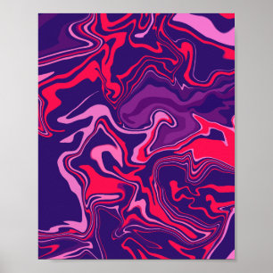 Fluid Abstracte kunst in rood, roze en Paarse Poster