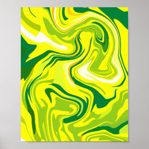 Fluid Abstracte wervelingen in geel en groen Poster