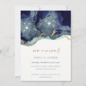 Fluid Alcohol Ink Navy Glitter Vow Renewal Invite Bedankkaart (Voorkant)