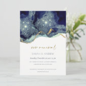 Fluid Alcohol Ink Navy Glitter Vow Renewal Invite Bedankkaart (Staand voorkant)