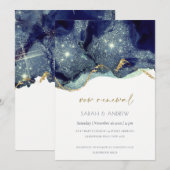 Fluid Alcohol Ink Navy Glitter Vow Renewal Invite Bedankkaart (Voorkant / Achterkant)